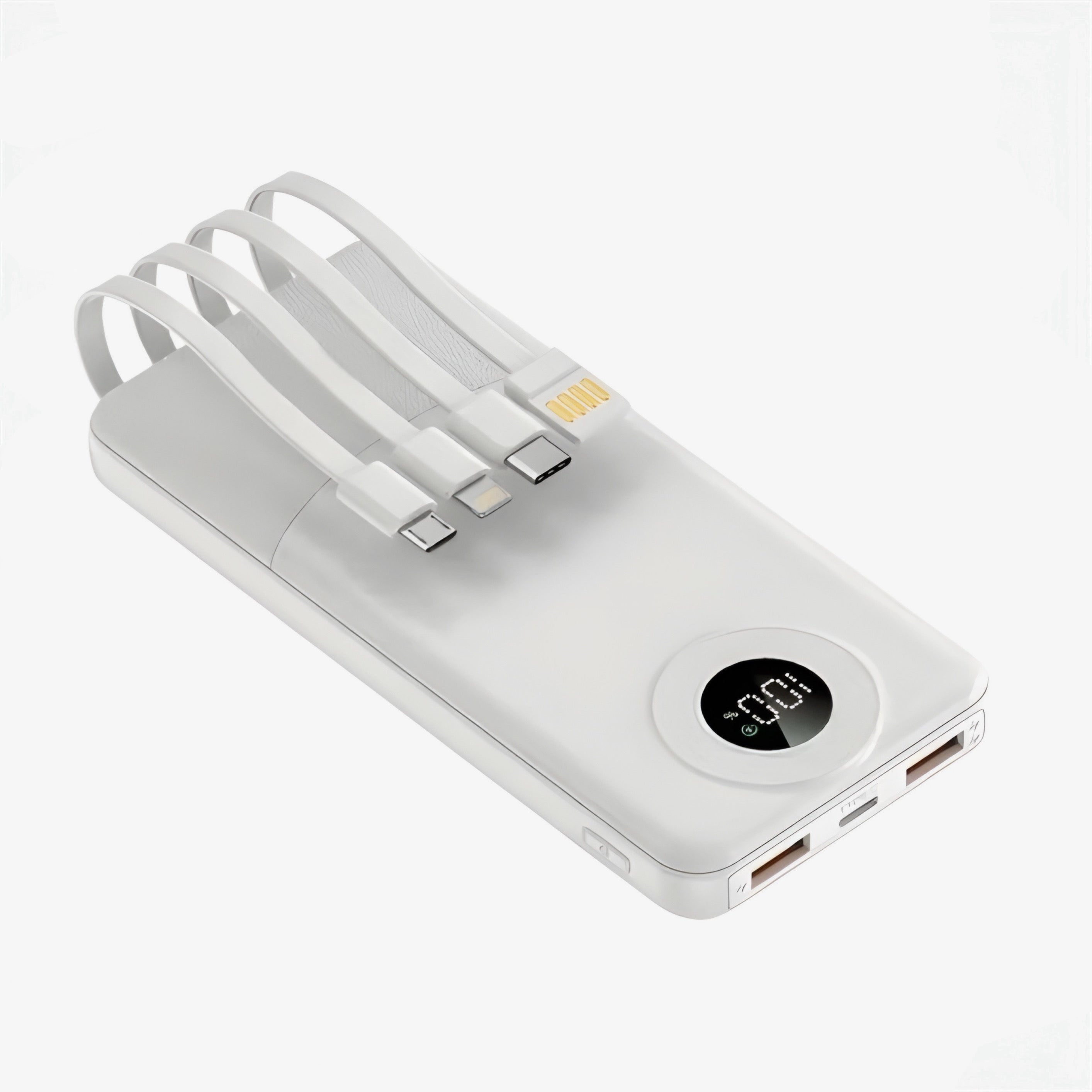 Batterie Externe - Hinne | 10 000 mAh - Universelle + Câbles intégrés ( Blanc )