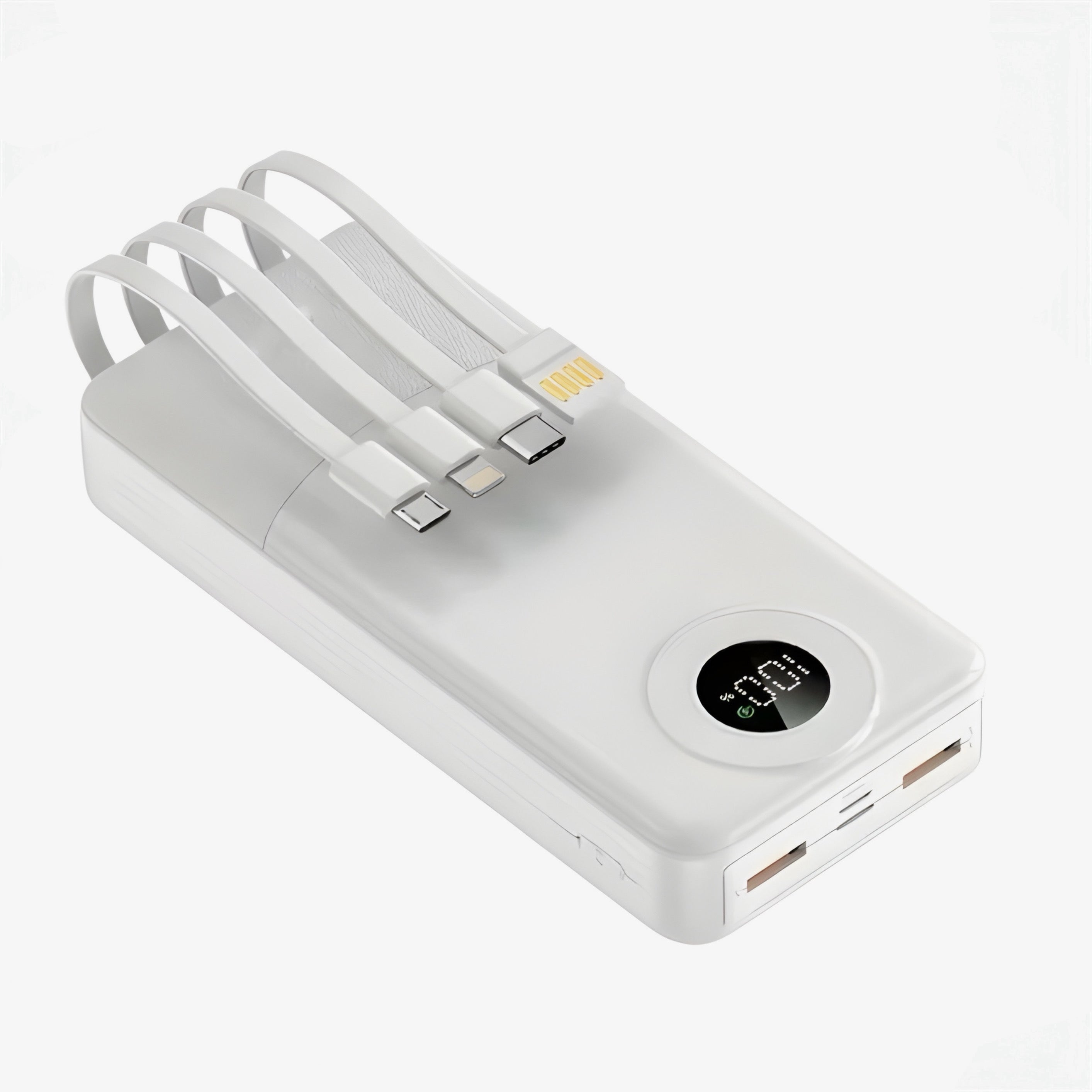 Batterie Externe - Hinne | 10 000 mAh - Universelle + Câbles intégrés ( Blanc )